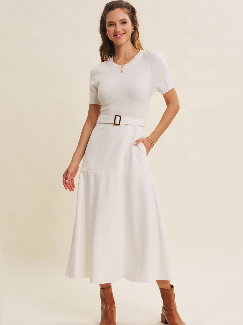 In February Like A Dream Belted Sweater Twofer Midi Dress Size Medium